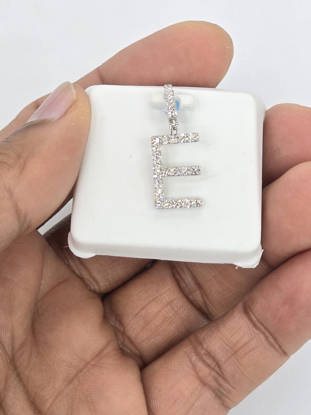 925 Sterling Silver Lab Grown Diamond Letter E Pendant